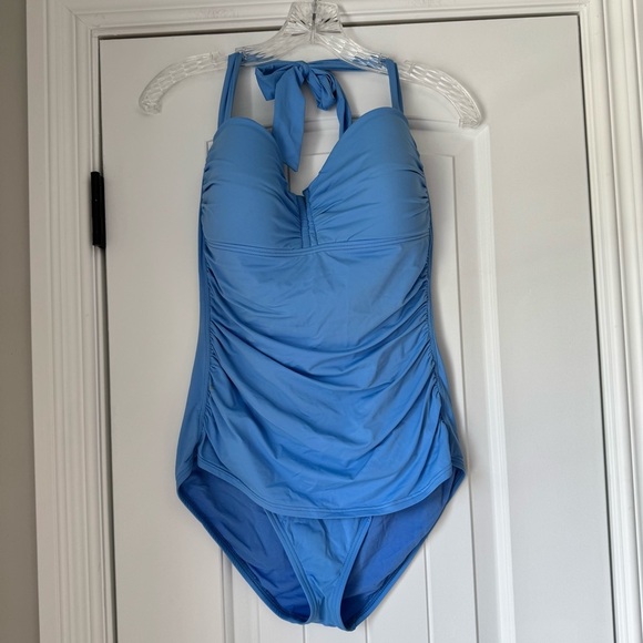 Tommy Bahama Ruched Halter-Top 4 Tummy Control One-Piece Swimsuit - Picture 1 of 7